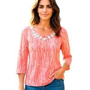 Ruby Rd. Small Pink Sleeves Embellished Women's Top Shirt Blouse Miss Size 4 6 S
